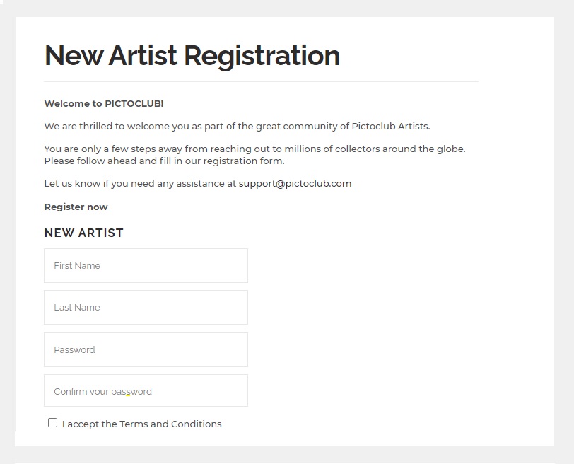 PICTOCLUB New Artist Registration Form